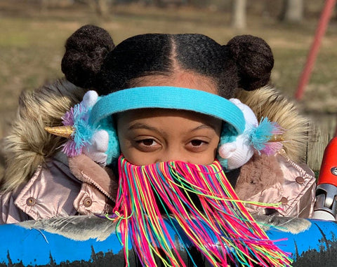 Rainbow Fringed Denim Facemask